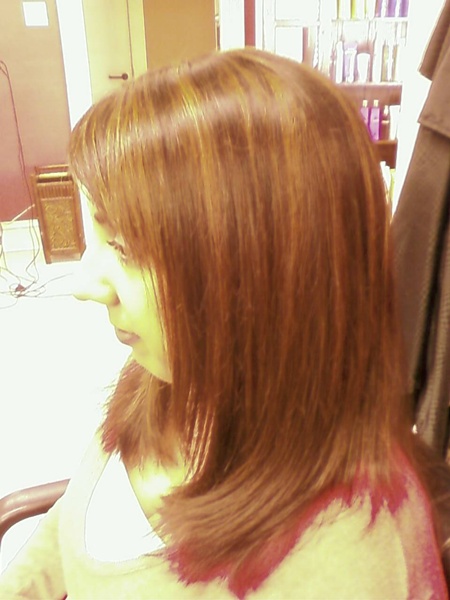 Medium Brown Hair With Caramel Highlights. Caramel highlights were added